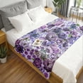 thumbnail image 4 of Contemporary Purple Violet Floral Print Blanket - Soft Plush Flannel All-Season Warmth, White with Purple Roses Design, Machine Washable for Home, Camping, Travel, 4 of 7