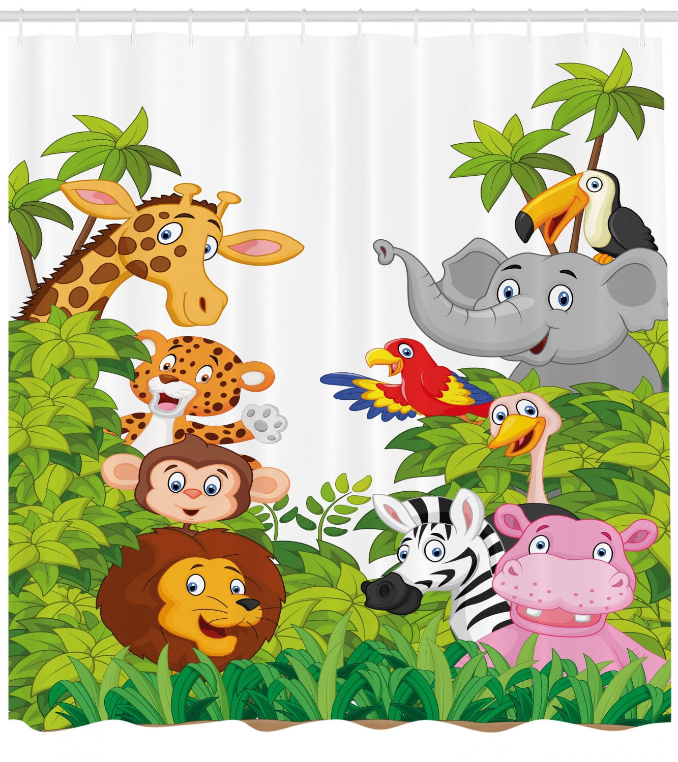 Nursery Shower Curtain Cartoon Style Zoo Animals Safari Jungle Mascots Tropical Forest Wildlife Pattern Fabric Bathroom Set With Hooks Multicolor By Ambesonne Walmart Com Walmart Com