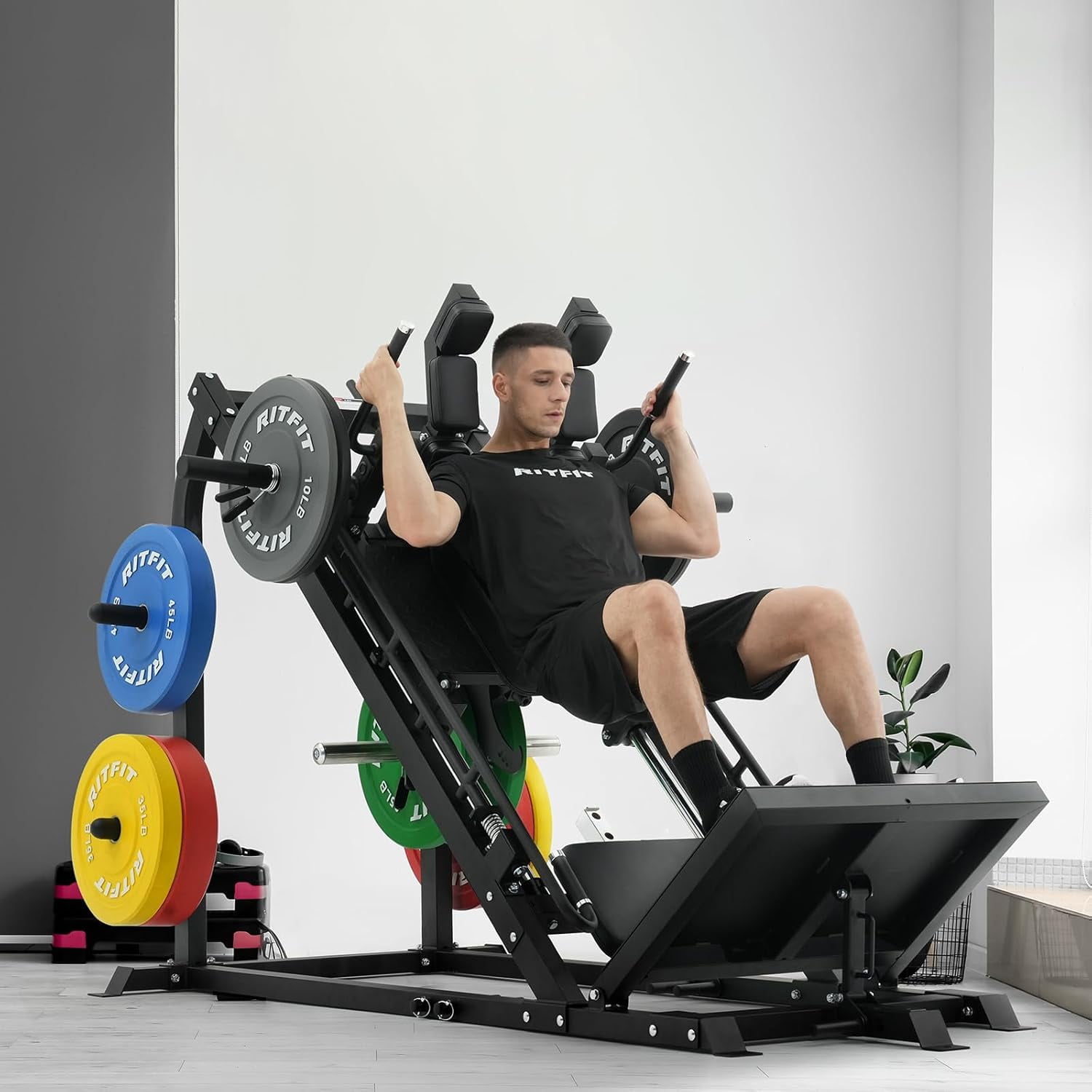 RitFit Gazelle Pro 3 in 1 Leg Press and Hack Squat Machine - High-Tensile Steel Leg Press Machine, 2000 lbs Capacity, Adjustable Angles, Hack Squat Machine with Weight Storage, for Home Gym (Black)