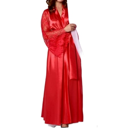 

Eyicmarn Women Long Sleepwear Nightgown Satin Silk Babydoll Lace Robes Night Sleep Dress Nightwear
