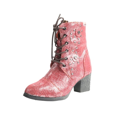 

TMA EYES Abstract Studded Lace-up and Zipper Women s Leather Boots