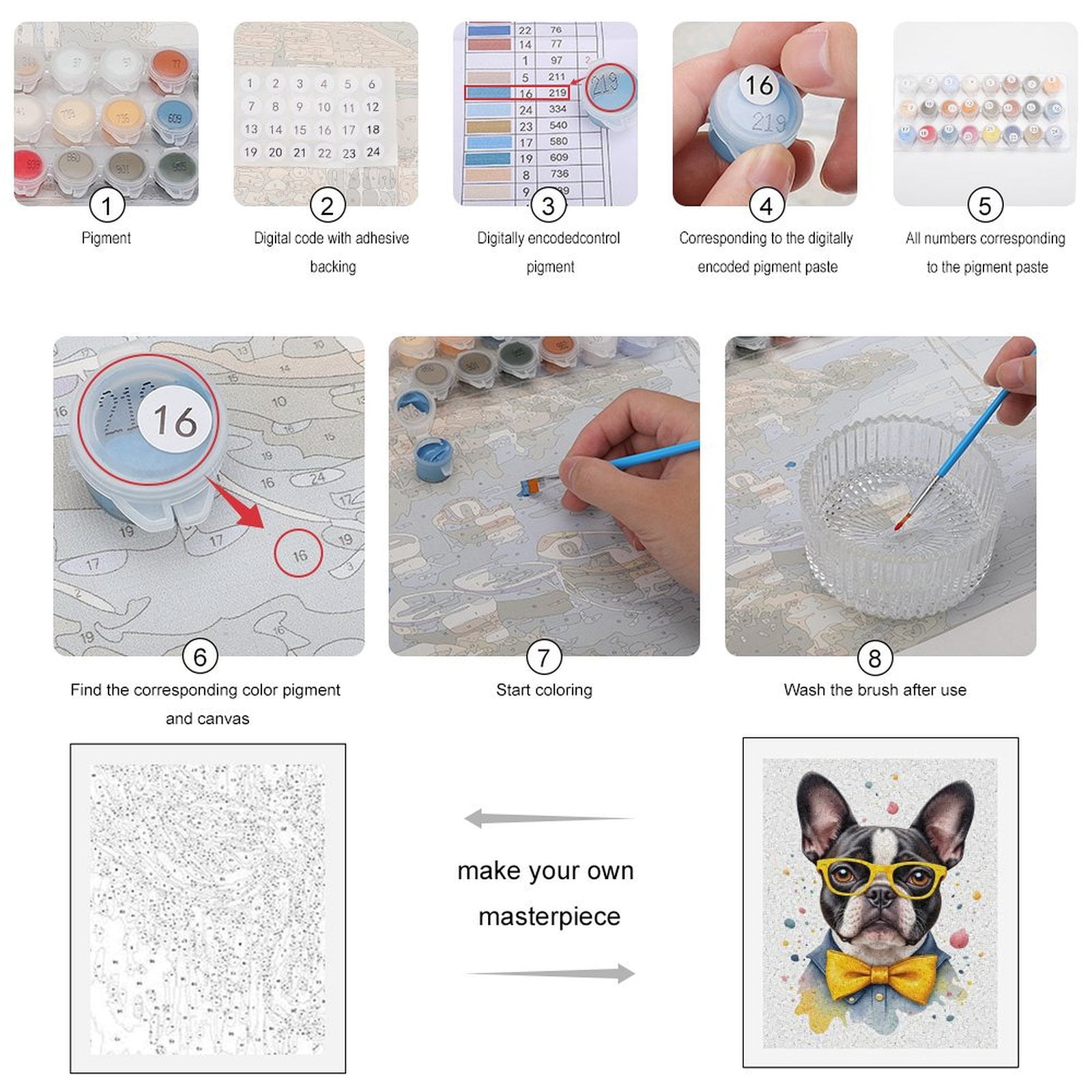 Paint By Numbers Kit for Adults Beginner - DIY Dog Glasses Yellow Bowtie Art Canvas Painting Kits for Adults, Frameless Paint By Number for Adults for Home Wall Decor 16x20 Inch