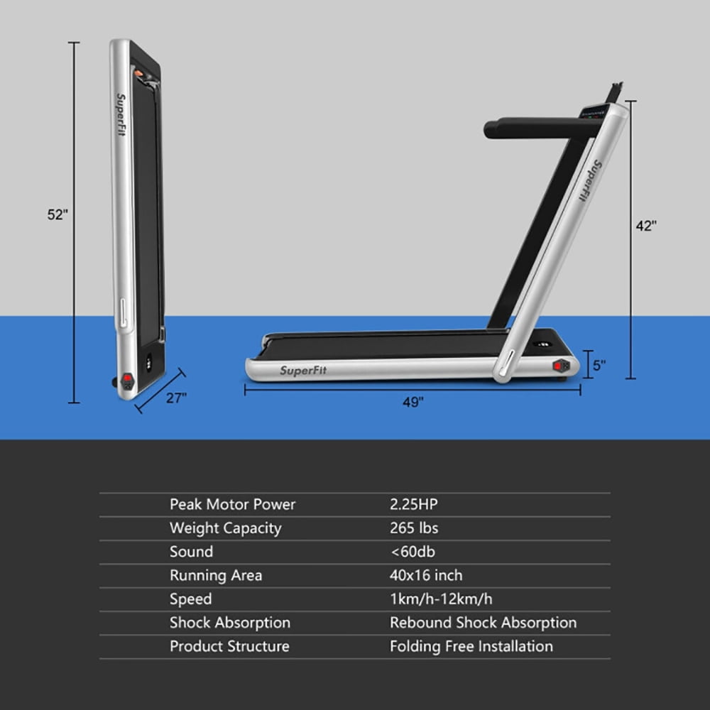 Canddidliike 2-in-1 Electric Motorized Health and Fitness Folding Treadmill with Dual Display-Silver, Home Fitness Equipment for Walking & Running , Cardio Exercise Machine