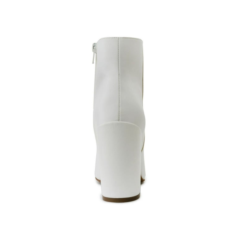 White block cheap heeled booties