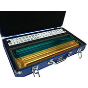 American Mah Jongg Set by White Swan - 166 White Engraved Tiles - 4 x All-in-One Rack/Pushers - Aluminum case - Blue