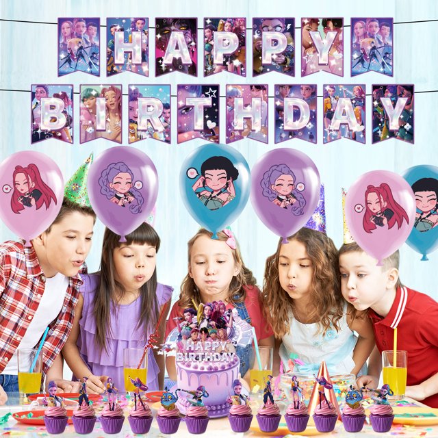 Kpop Demon Hunters Birthday Party Supplies,KPop Demon Hunters Birthday Party Supplies 1 x Balloons Banner Cake Topper Set