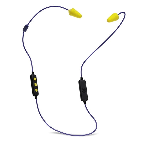 Plugfones Liberate 2.0 Wireless Bluetooth In-Ear Earplug Earbuds- Noise Reduction Headphones with Noise Isolating Mic and Controls (Blue & Yellow)