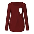 thumbnail image 3 of Lyinloo Women's Maternity Long Sleeve Side Button Tunic Nursing Tops For Breastfeeding Wine XL, 3 of 6