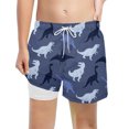 thumbnail image 4 of Bjutir Boys Swim Trunks With Compression Liner Cute Dinasaur Print Swimwear With Drawstring Dry Quick Breathable Summer Kids Swim Shorts Navy Size 7-8 Years, 4 of 4
