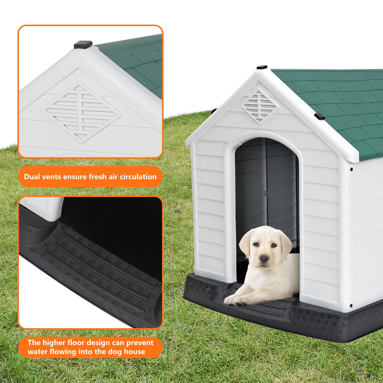 HomGarden 28-inch Plastic Dog House Medium Pet Puppy Shelter Kennel Waterproof  W/Air Vents, Green