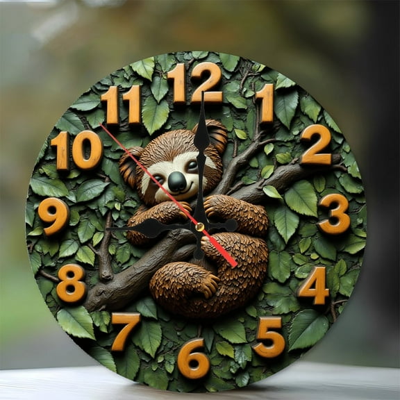 Sloth Wall Clock 10-Inch Silent Wooden Wall Clock, Battery Operated (AA Batteries Not Included), Artistic Home Decor