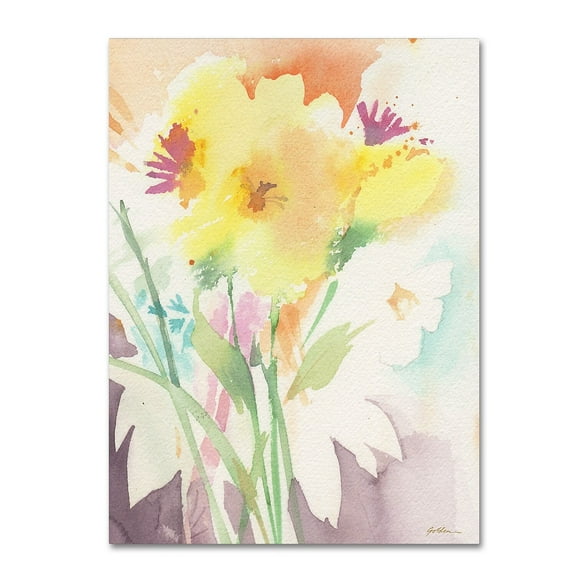 Trademark Fine Art Sheila Golden 'Yellow Flower Blossoming' 14" x 19" Canvas Stretched Art Print (190836240104)