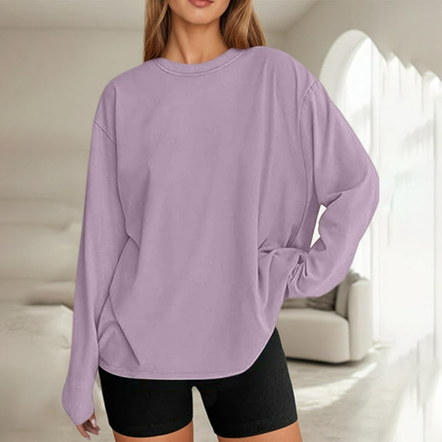 T-Shirt à Manches Longues Surdimensionné Décontracté Basique Col Rond pour Usage Quotidien