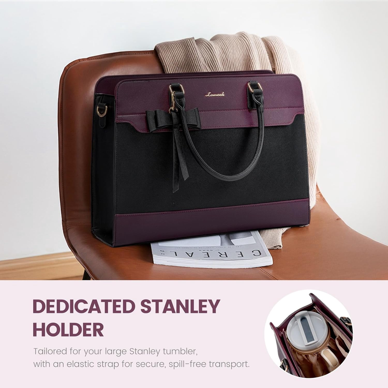 LOVEVOOK Laptop Tote Bag for Women,Leather Work Bag, Waterproof Business Teacher Bag,Large Computer Handbag Purse Briefcase,Office Gifts for Women