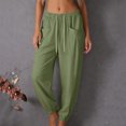 thumbnail image 2 of ClodeEU Women's Linen Blend Elastic Waist Harem Pants with Drawstring ,Solid Color Casual Summer Pant with Pockets Army Green,Women's Plus L, 2 of 9