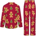 thumbnail image 5 of Top-kevin Pajama Sets for Womens Gingerbread Candy Canes Hearts Loose Button Down Long Sleeve Shirts And Pants Set, 5 of 12