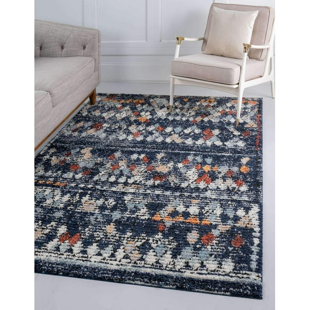 Unique Loom Morocco Collection Abstract Border, Diamond, Bohemian Area Rug, 9 ft x 12 ft, Navy Blue/Black