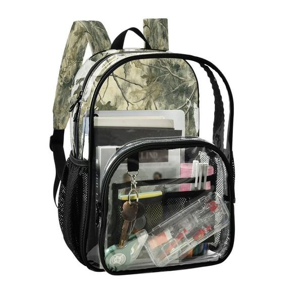 PVC Transparent Backpack Stylish & Durable Clear Backpack Perfect for School, Travel and Outings Green Camouflage Pattern