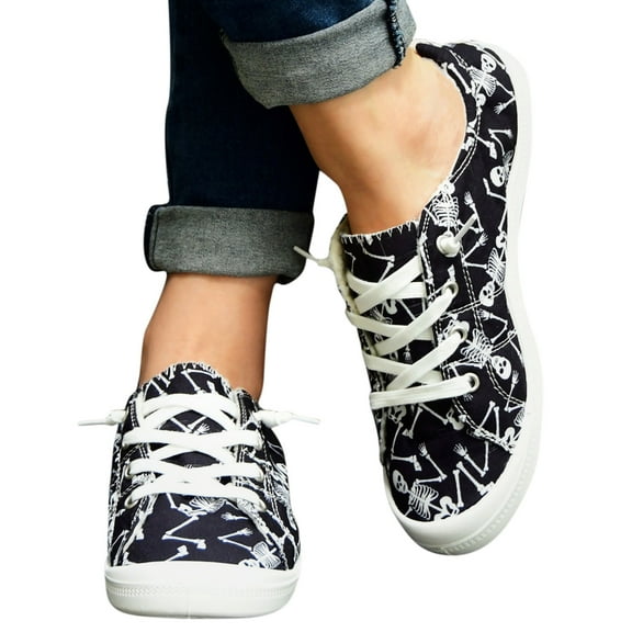 Women's Fashion Print Slip On Canvas Sneakers Classic Comfortable Low Top Casual Walking Flat Shoes