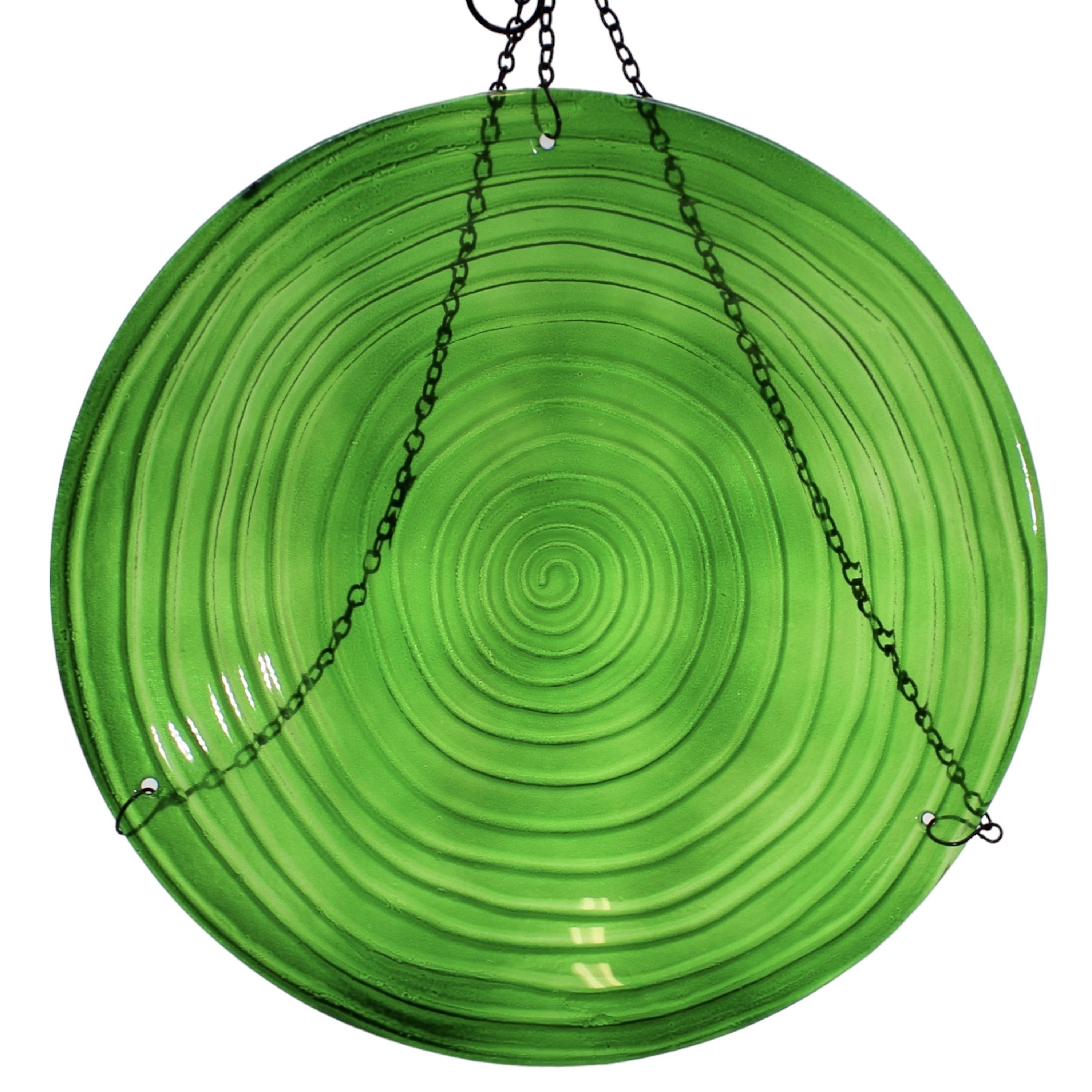 Songbird Essentials Glass Embossed Bird Bath, Hanging Birdbath Hunter Green, 13in Round
