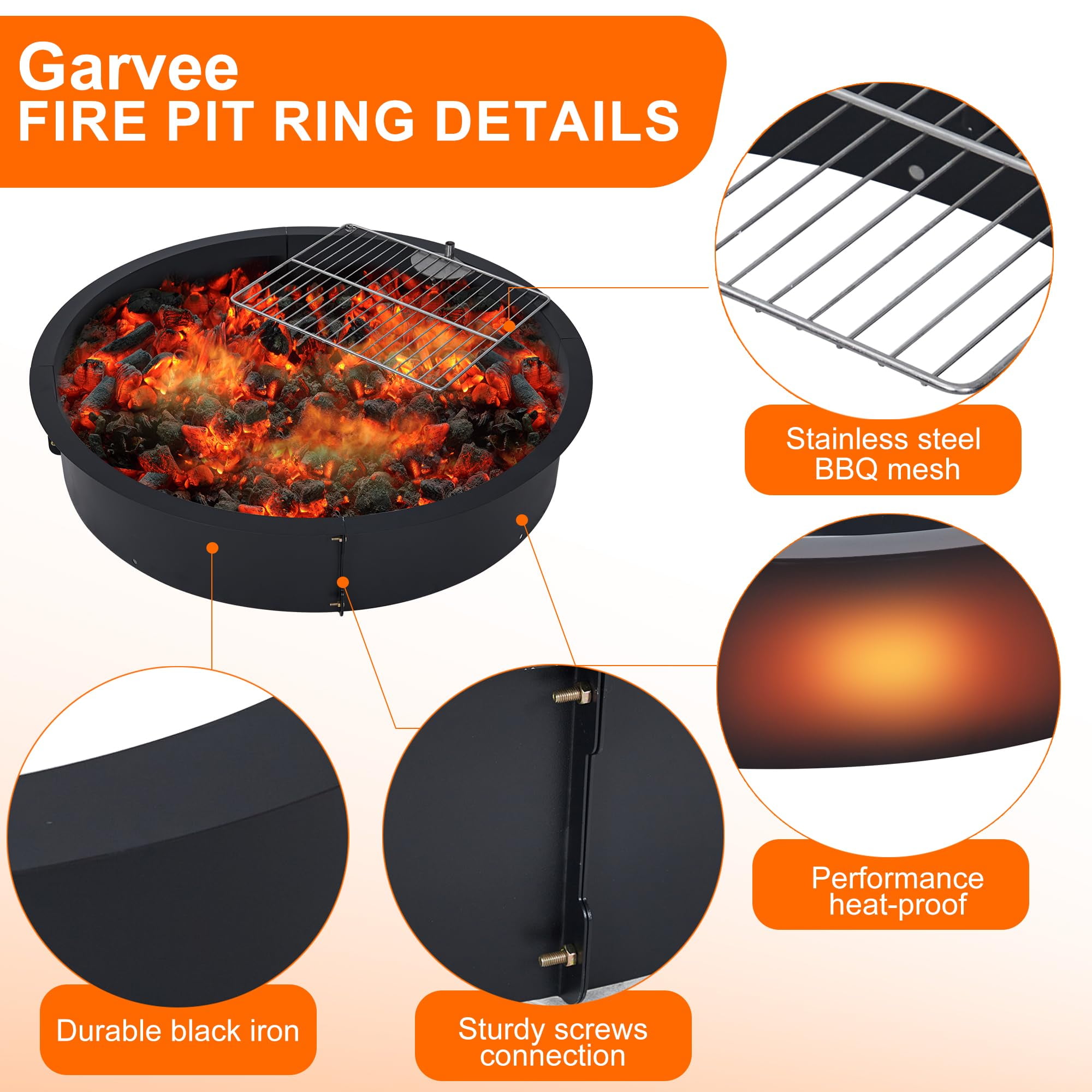Litake 30 inch Inner Fire Pit Ring, Outdoor 2.5MM Steel Firepit Ring 36 inch Outer Large Bonfire Fire Pit Insert Round, In-Ground Fire Pit, Outside Wood Burning DIY for Camping Garden Patio (30" Liner