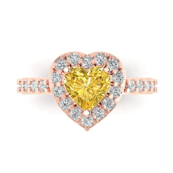 Halo Engagement Ring for Women - 2.03ct Natural Citrine in 14K Rose Gold Promise Ring
