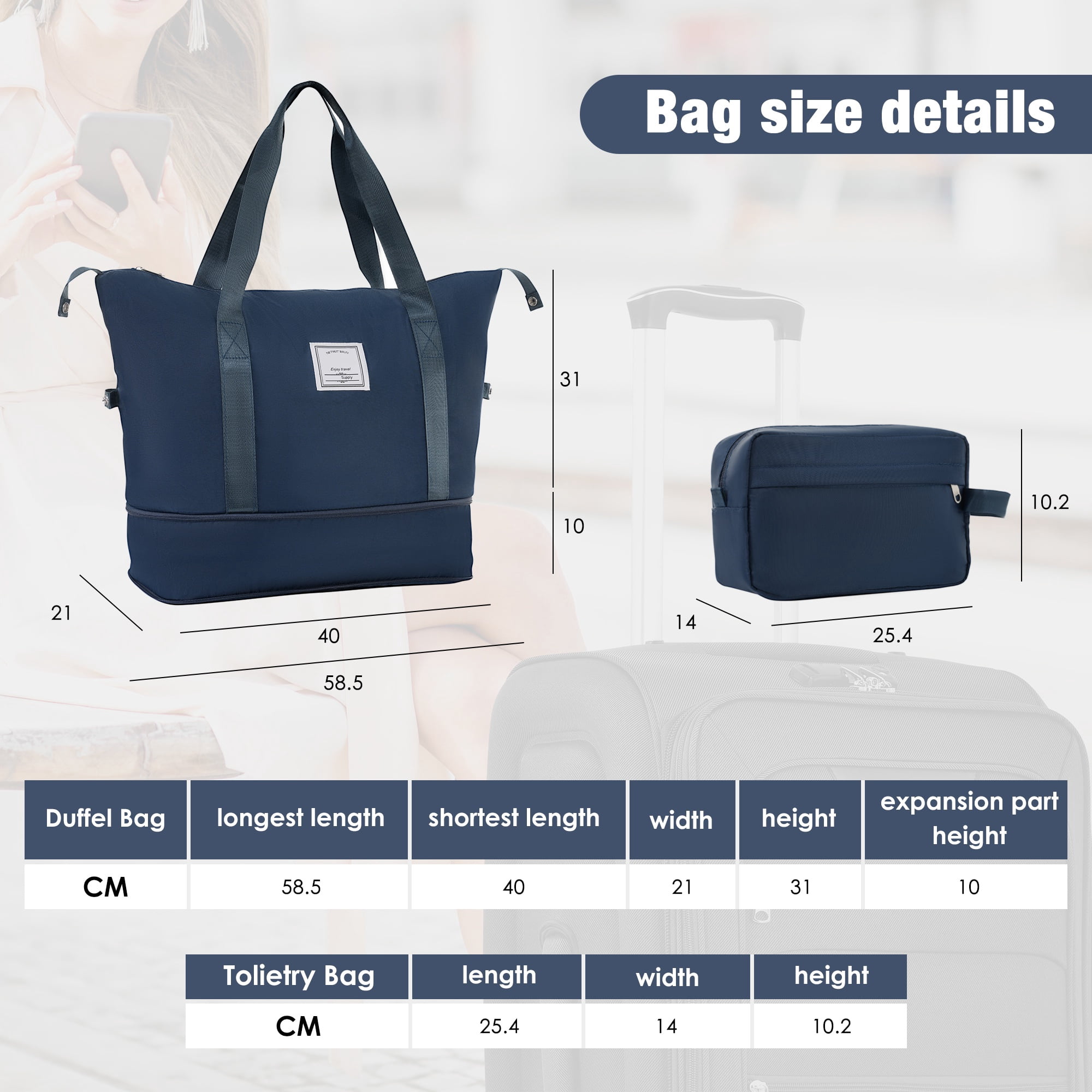 PAPROOS 3 PCS Luggage Set with Duffel Bag, Lightweight Carry on Softside Suitcases Set, 20in 24in 28in Expandable Suitcase with Spinner Wheel and TSA Lock, Softshell Luggage Travel Set, Dark Blue