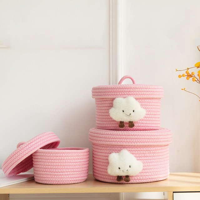 Ruiboury Cotton Rope Storage Basket Functional And Fashionable For Any Room Organize Space Warm Reminder Storage Basket With yellow with lid M