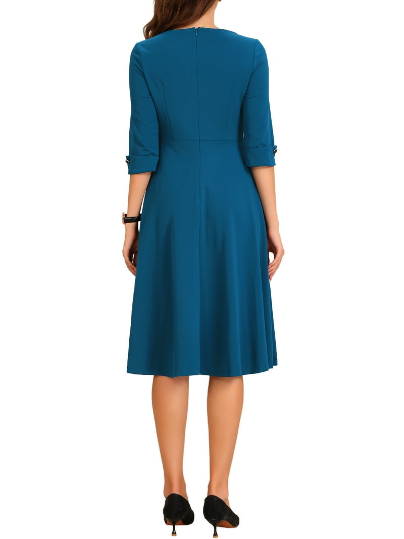 INSPIRE CHIC Vintage 3/4 Sleeve Dress for Women's Elegant Boat Neck Wear to  Work Dress Trendy XL Lake Blue