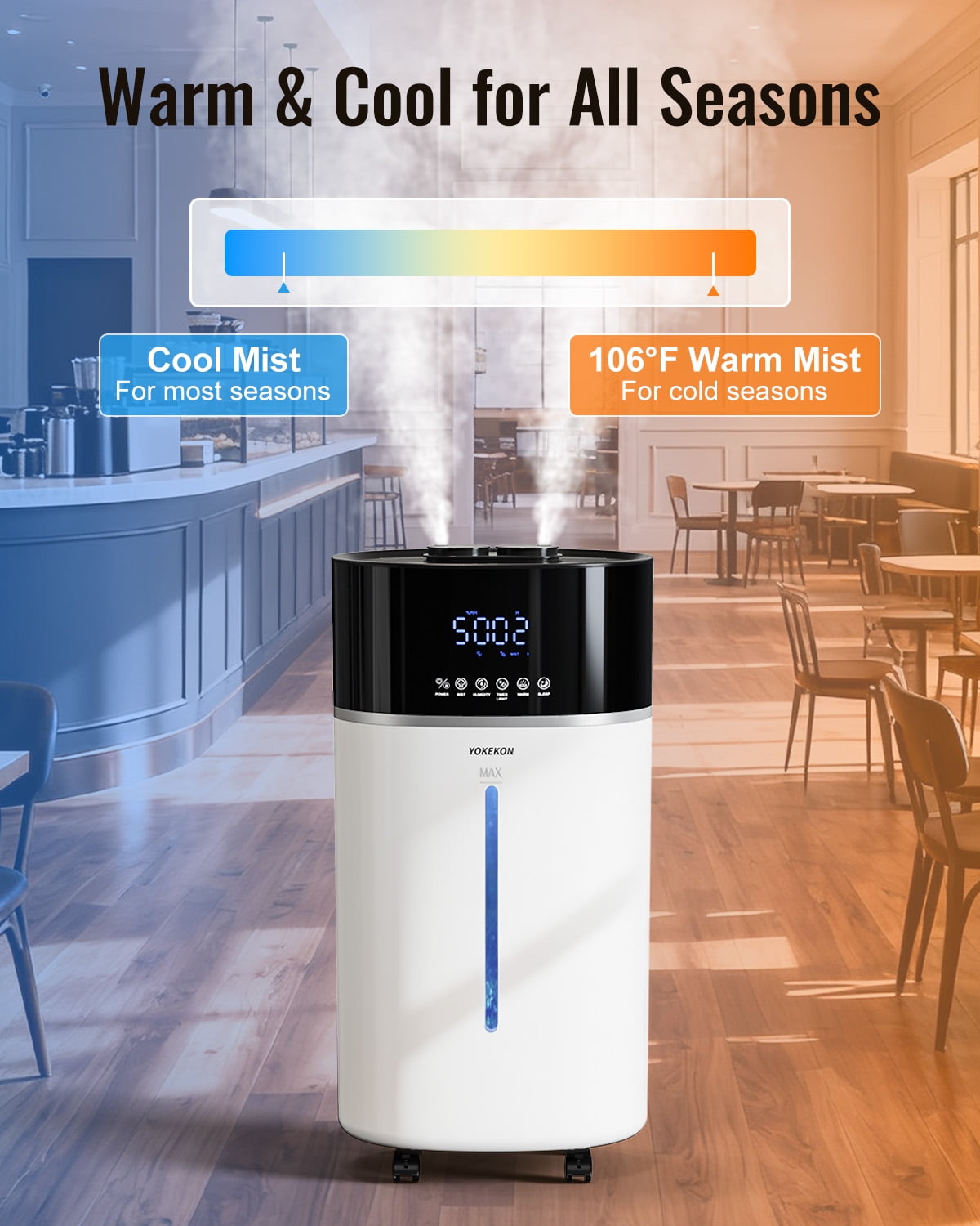 YOKEKON 4.76Gal/18L Cool & Warm Mist Humidifier for Large Room 2500 sq ft, Whole House Humidifier with Diffuser & Extended Tube, Quiet Air Humidifier for Bedroom