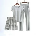 thumbnail image 2 of Lovskoo 2024 3 Piece Summer Lounge Set for Women Short Sleeve Round Neck Tops with Built in Bra and Elastic Waist Shorts Full Length Pants Outfits Sets Gray 2XL, 2 of 4
