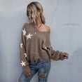 thumbnail image 3 of Star Pattern V Neck Long Sleeve Frayed Hem Sweater for Women, 3 of 3