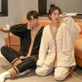 thumbnail image 5 of Couple's Pajamas Autumn and Winter Thickened Fleece-lined Warm Flannel Home Clothes for Men and Women Two-piece-Q833 male M933 female-M, 5 of 5