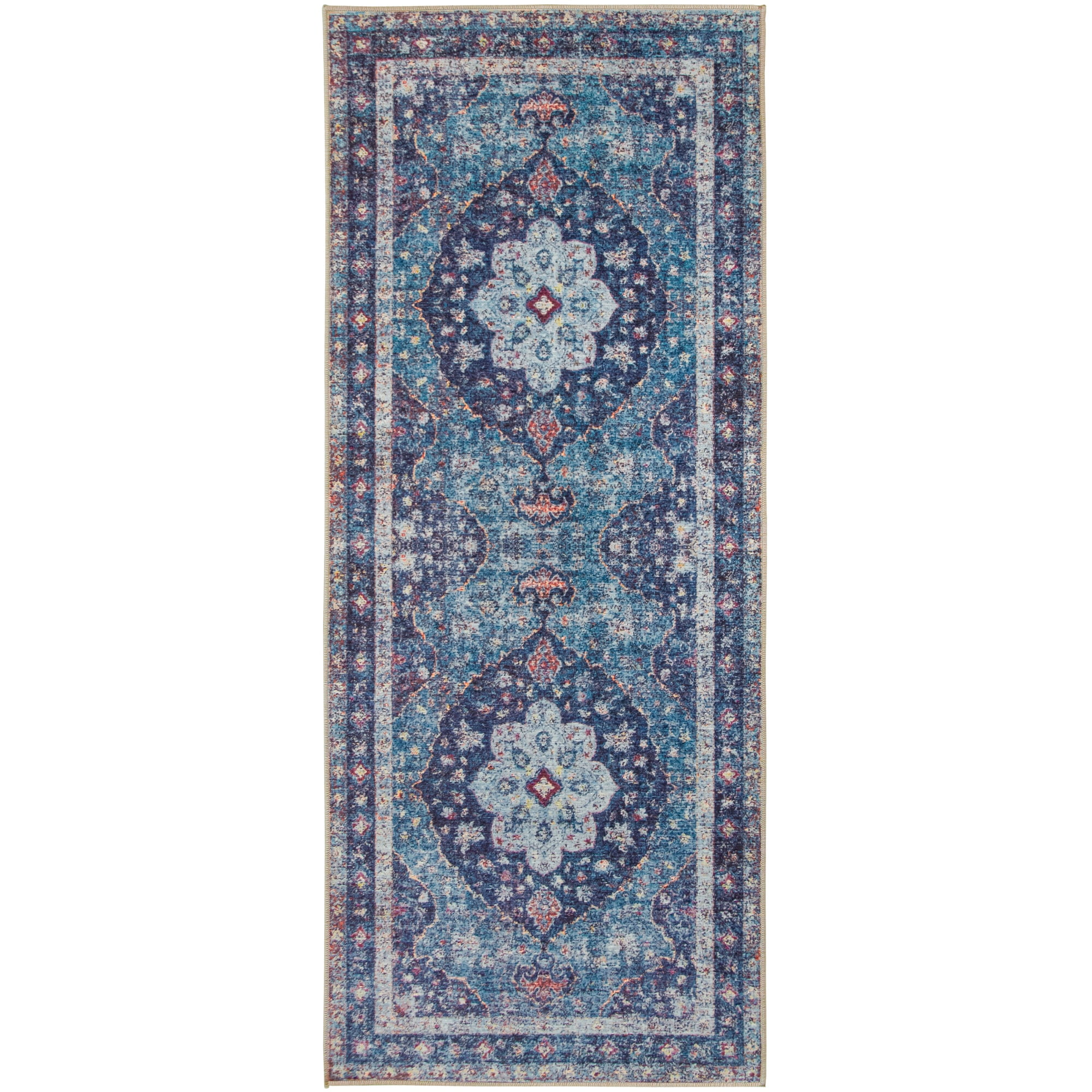 ReaLife Rugs Machine Washable Vintage Distressed Medallion Blue Eco