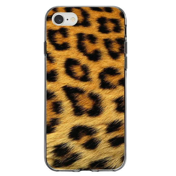 DistinctInk Clear Shockproof Hybrid Case for iPhone 7 8 SE (2020 Model) 4.7" Screen TPU Bumper Acrylic Back Tempered Glass Screen Protector - Brown Black Leopard Fur Skin Print