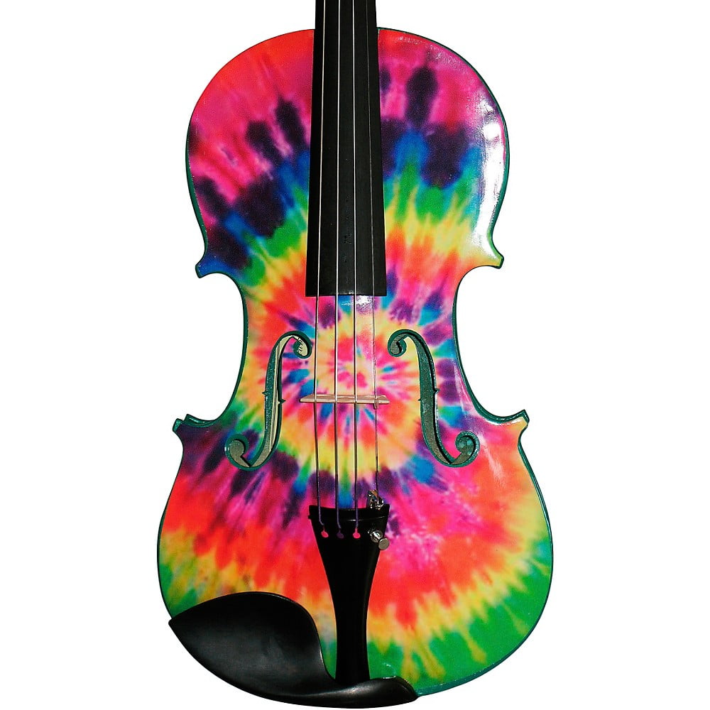 Tie Dye Violin w Brazilwood Bow Case Crystal Fine Tuners Rosin Strings Set Up