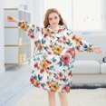 thumbnail image 5 of Dailycode Wearable Blanket Hoodie Oversized Sherpa Flannel Blankets with Pocket for 3-14 Year Old Colorful Flower with Leaves, 5 of 7