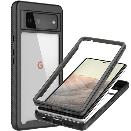 CoverON For Google Pixel 6 Phone Case, Military Grade Full Body Rugged Slim Fit Clear Cover, Black