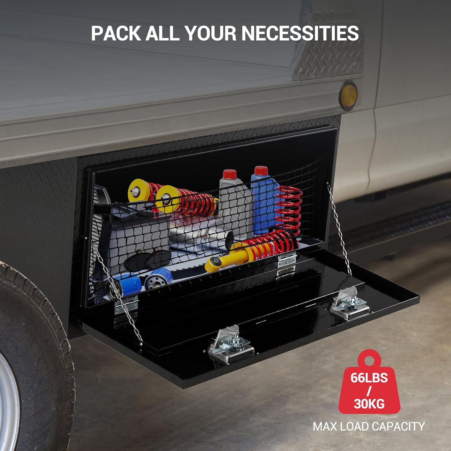 Aluminum Truck Tool Box, Truck Bed Storage Box with Security Lock and Wider Handles, Heavy Duty Waterproof Tool Box Organizer Chest for Pick Up Truck Rv Trailer