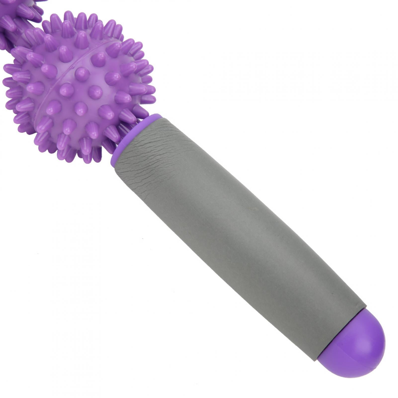 BIMZUC 2Pcs Massage Stick Muscle Relaxation Massager Five Balls Spiky Fascia Rods Yoga Roller 20.5 inches / 52 cm Purple