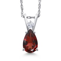 Gem Stone King 14K White Gold Red Garnet and White Zirconia Pendant Necklace for Women | 0.80 Cttw | Gemstone January Birthstone | Pear Shape 7X5MM | With 18 inch Chain
