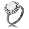 thumbnail image 1 of Precious Stars R08728B-C84-07 Precious Stars Blackplated Pearl and Cubic Zirconia Double Halo Cocktail Ring, 1 of 1