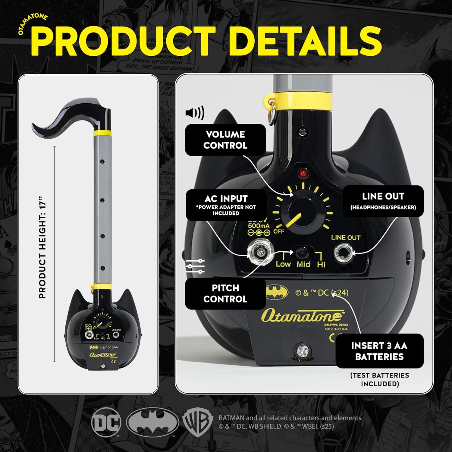 Otamatone Deluxe Electronic Musical Instrument Toy for Children Unisex Adults - Batman