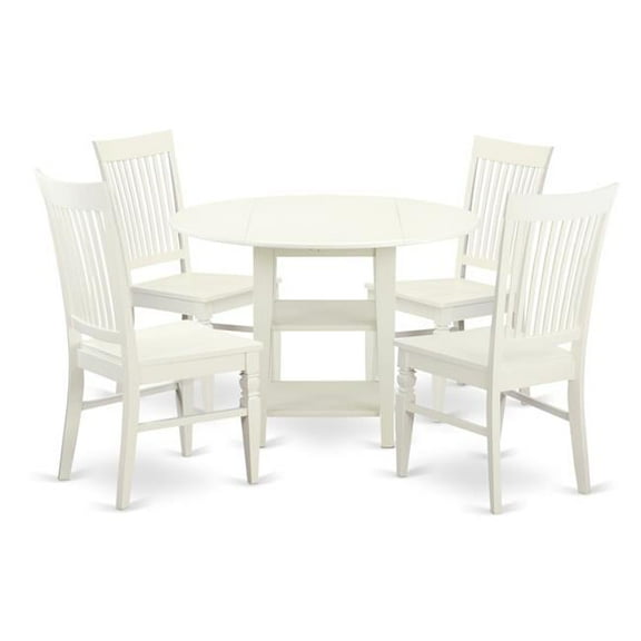 East West Furniture SUWE5-LWH-W 5 Piece Sudbury Set, Linen White