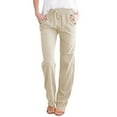 thumbnail image 1 of Pantalon Droit Uni Taille et Long Femme Décontracté Élastique Cordon Coton, 1 of 5