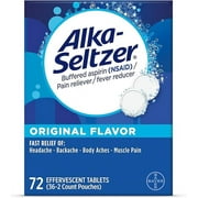 Alka-Seltzer Effervescent Tablets Original Flavor, Fast Multi-Symptom Relief from Headache and Body Ache, Dissolvable Effervescent Fizzy Tablets, 72 Ct (Package May Vary)