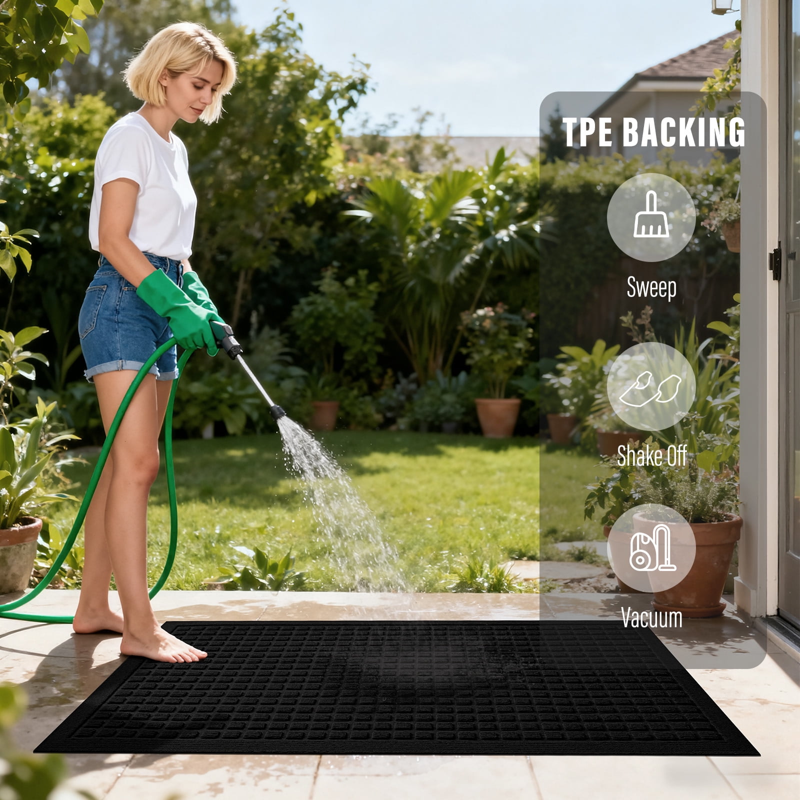 Front Doormat Non Slip Outdoor Mat 24"x36", Dirt Trapper TPE Welcome Mats Outdoor Indoor Rug, Durable Easy Clean Low Profile Doormat for Garage ,Entryway ,Patio ,High Traffic Areas, Black