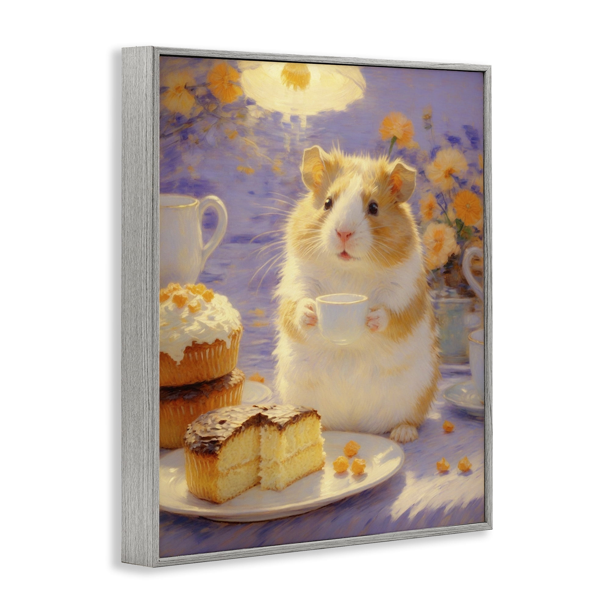 Stupell Industries Hamster Tea Party with Cake Gray Framed Giclee Art, design by Angie Hawke