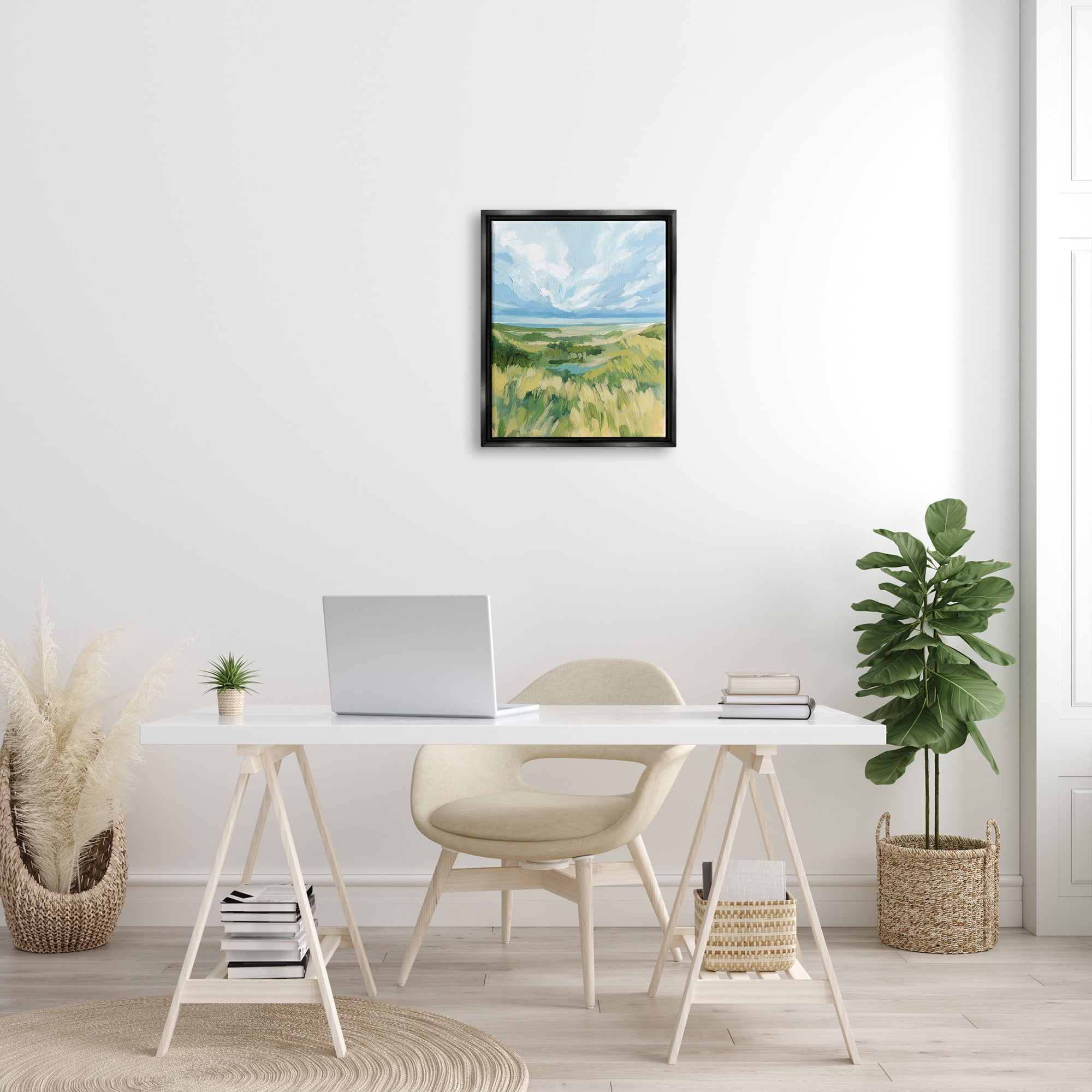 Stupell Coastal Grassy Dunes Landscape Landscape Painting Black Floater Framed Art Print Wall Art