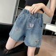 thumbnail image 6 of Girl's Denim Shorts With Butterfly Lace Decor Elastic Waist Y2k Jean Shorts Y2K Washed Denim Shorts Streetwear 2025, 6 of 10